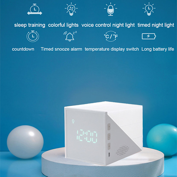 Väckarklocka, Fashion Multifunctional LED Väckarklocka Kub Timer, Termometer Kreativ LED Nattljus - Grå