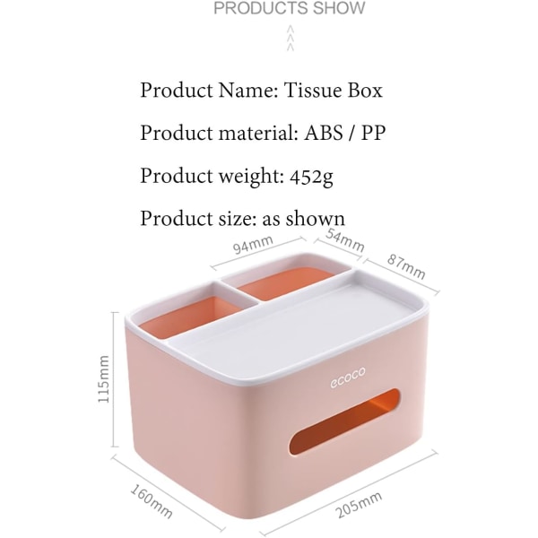 Mjukpapperslåda, PVC-servettlåda, Multifunktionslåda, Pennhållare, Fjärrkontrollhållare, Mjukpappershållare, Förvaringslåda, Kosmetisk tissuelåda (rosa)