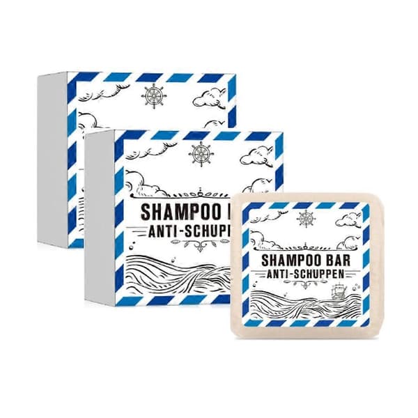 1-3X Solid Anti Dandruff Shampoo - Solid Shampoo Mænd & Kvinder - 3-i-1 Bruse Sæbe Mænd til Hår, Ansigt, Krop - Vegansk 2pcs