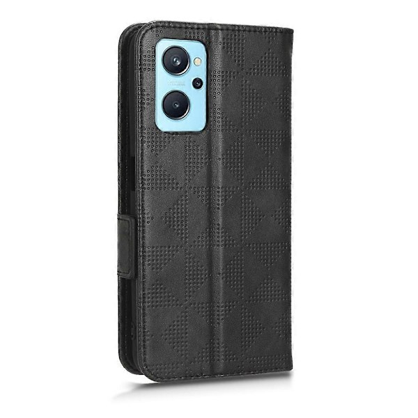 Realme 9i / OPPO A36 / A76 / A96 4G Symmetrinen Kolmio Nahkainen Puhelinkotelo Black