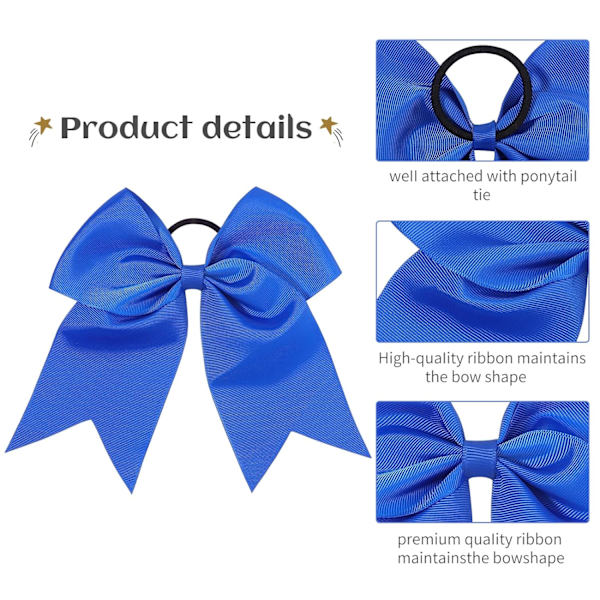 20 stk. 8 tommer Cheer Hair Bows Store Cheerleading Store Hårbånd med Hestehaleholder Håndlavet Grosgrain Bånd Hårtilbehør til Teenagere Piger (Blå)