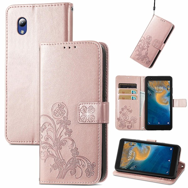 Firekløver Lås Lærveske For ZTE Blade A31 Lite Rose Gold