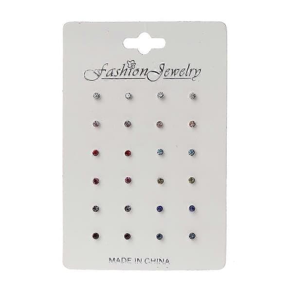 Simple 12 Pairs Earrings Stud Ear Bone Nails Rainbow Cubic Zirconia Stud Earrings