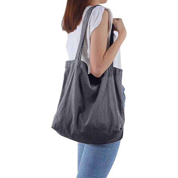 Kordväv Tote Bag för kvinnor flicka Canvas axelväskor söt stor handväska