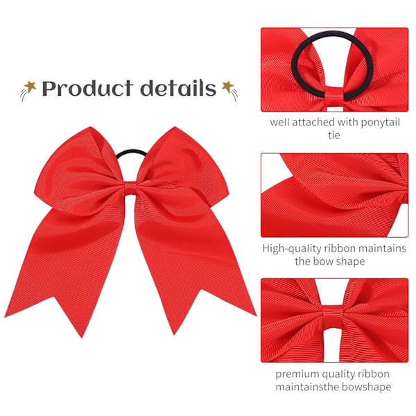 20 st 8 tum Cheer Hair Bows Stora Cheerleading Stora Hair Bows med Ponytail Holder Handgjorda Grosgrain Ribbon Hårtillbehör för Tonårsflickor (Röd)