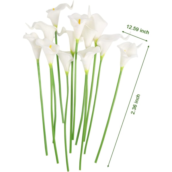 12 stk kunstige Calla Lily kunstige blomsterbukett hvite kunstige Calla Lilies med stilk for fest, hagedekorasjon