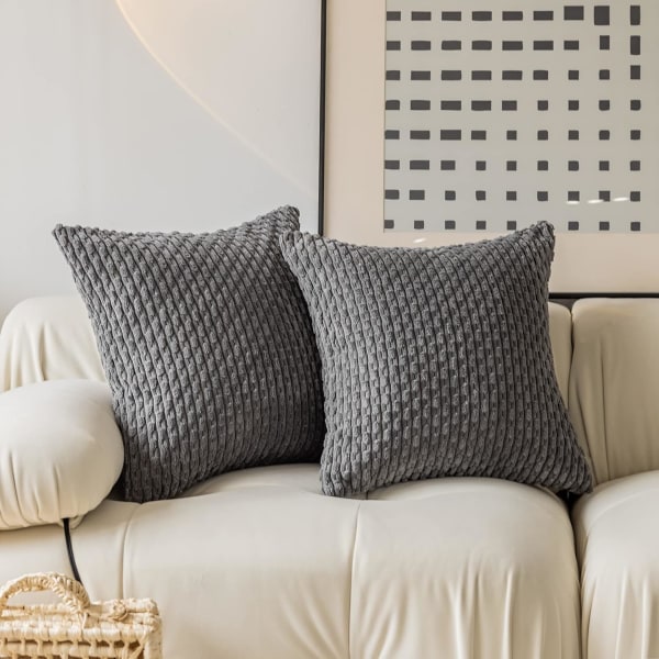 Set med 2 mjukrandiga, dekorativa kuddöverdrag i sammet 16x16 tum, kuddfodral för soffa 40x40 cm, 16 x 16 tum, mörkgrå