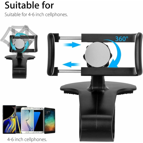 Instrumentbrädemonterad telefonhållare i bil flexibel klämma Universal ställningsfäste stöd för 4 till 6 tums mobila smartphones
