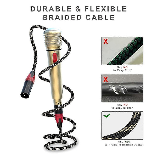 6-pack XLR-kablar, XLR-hane till hona mikrofonkabel, 3-polig balanserad XLR-högtalarkabel för mikrofonmixer