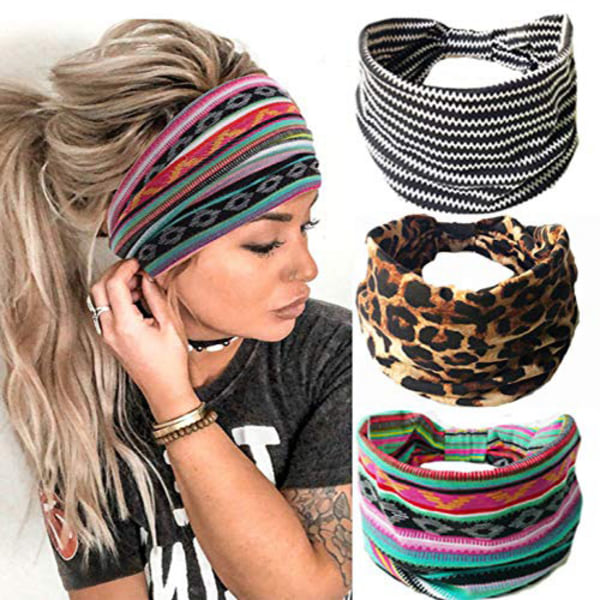 Pannband Leopard Hårband Knutna turban Pannband Stretch Twist Head Wraps Randiga tyg pannband för kvinnor och flickor