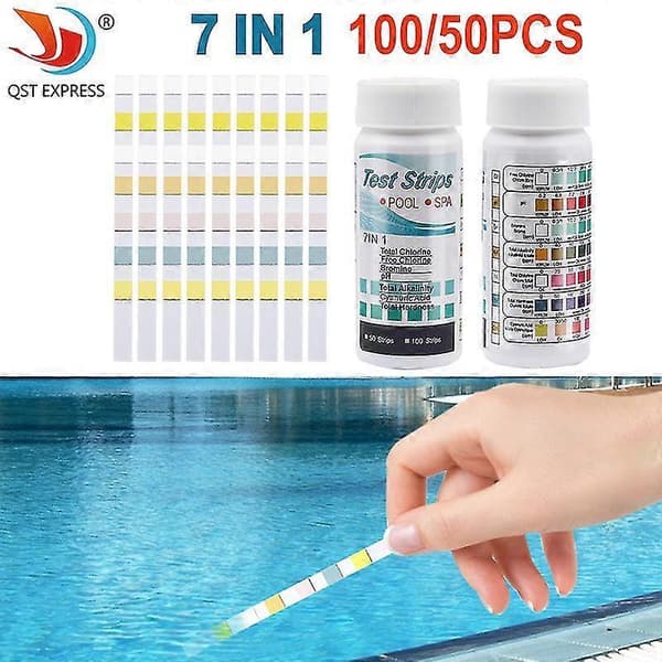 Teststrimler til Pool, 7-i-1 Teststrimler til Pool, Pool Teststrimler, 100-pak Teststrimler