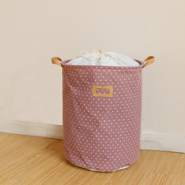 Tykke sammenleggbare runde oppbevaringskurver for klesvask, bomull Pink PU frame 35*45cm