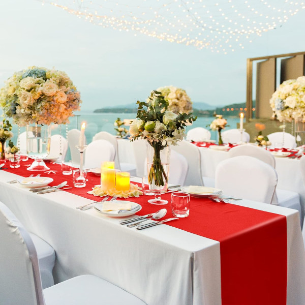 10-pack bordslöpare i sidensatin för bröllop, jubileum, bankett, röd, 12" x 108" lång