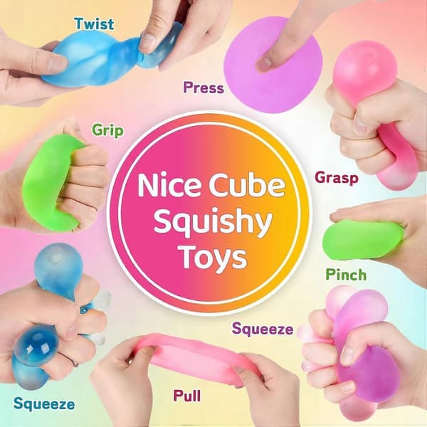 2026 newDoh Cube Squishy Legetøj, 4 stk. Stressbolde til børn og voksne, Ice Cube Sensoriske Bolde Stress Fidget Legetøj, Angstdæmpende Klemmebold Sensorisk