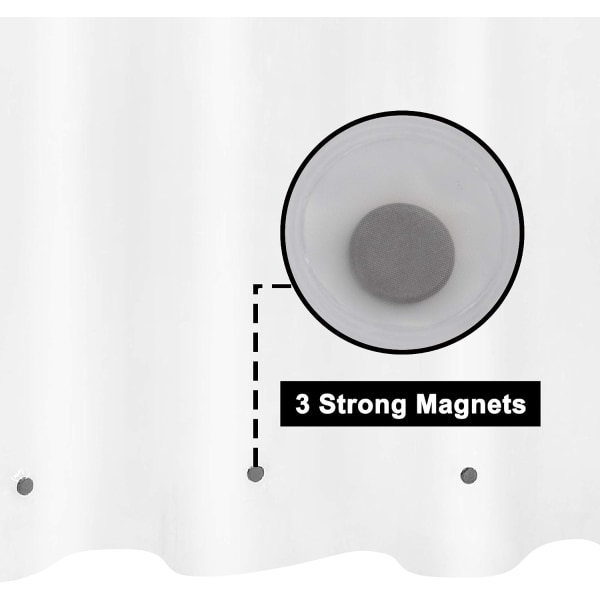 Frostig duschdraperifoder - Premium PEVA duschdraperifoder för badrum, lätt 3 magneter, metallöglor - Frost, standardstorlek