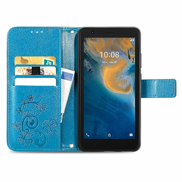 Firkløver Lås Læder Etui Til ZTE Blade A31 Lite Blue