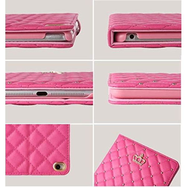 Fodral för iPad 9.7 2018 2017/ iPad Air 2, Diamant Söt Elegant PU Läder Smart Auto Sleep/Wake Stativ Apple iPad 5:e/6:e/iPad Air (Rosa)