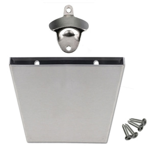 Wall Mount Bottle Opener with Steel Cap Catcher Bin Holds Upto 75 Caps - Includes 4 Stainless Steel Mounting Screws