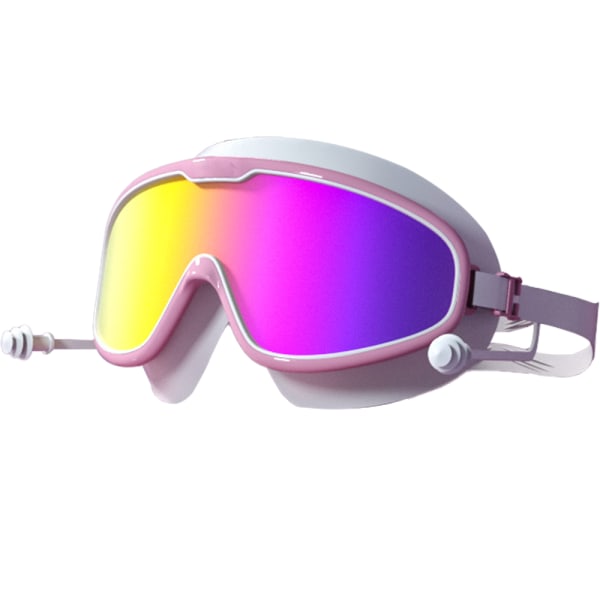 Vattentäta och anti-dimma HD simglasögon med stor ram - rosa och vit färgglada