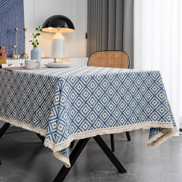 Rektangulär bordsduk tjock stickad Broderad texturerad frans bomull Linne Rektangulär duk för kök, 139,7 cm x 139,7 cm, 4 platser