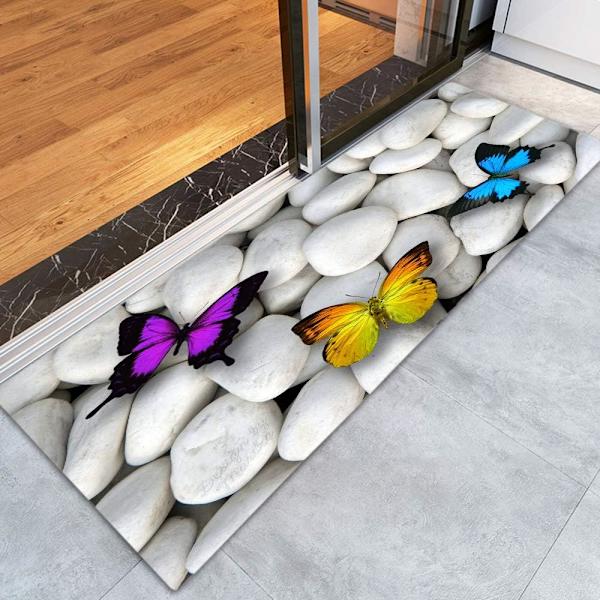 Sommerfuglstein trykk 17MM tykk minneskum baderomsteppe og dørmatte sklisikker absorberende super badmatter komfortabel flanell 47 x 16 tommer