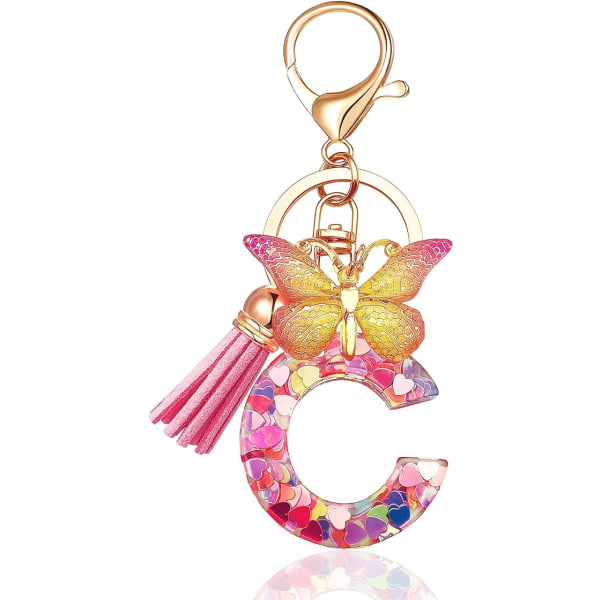 Alkukirjaimen avaimenperät naisille Tassel Butterfly Pink Purple Cute Car Keychain lompakkoon käsilaukkuun reppuun