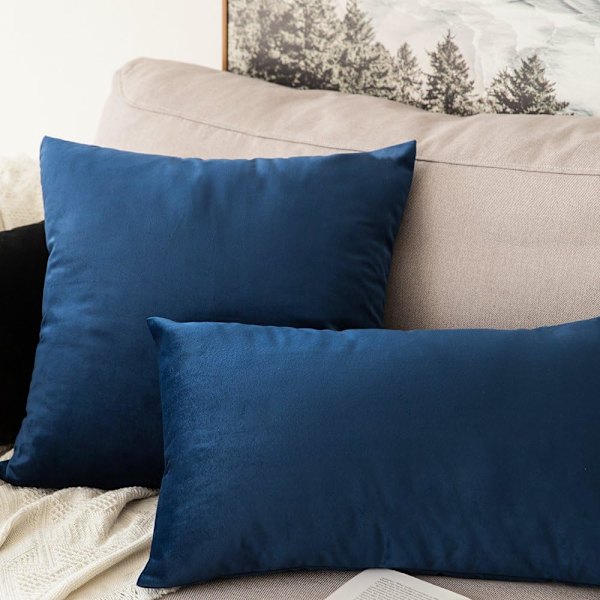 2 stk. dekorative fløjls pudebetræk sofa pudebetræk super glat blød dekoration hjem stue soveværelse til 2 stk. sofa 30X50CM mørkeblå