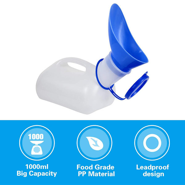 Unisex Potty Urinal til Bil, Toliet Urinal til Mænd og Kvinder, Bækkenflaske, med Låg og Tragt til Bil, Gamle Mænd, Børn