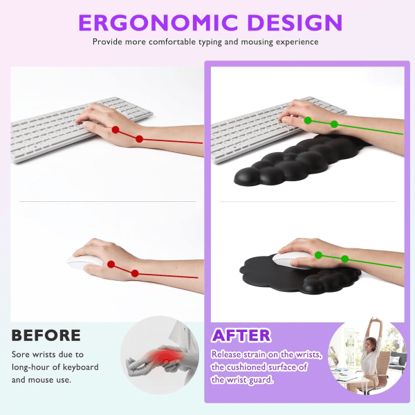 Black Cloud handledsstöd för tangentbord och mus - Ger extra komfort för din handled - Ergonomiskt tangentbord handledsstöd/tangentbord med handledsstöd