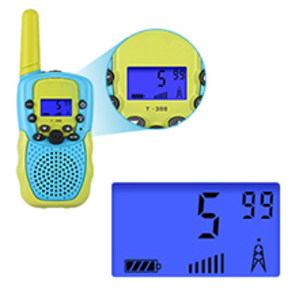 2-pak walkie-talkies til børn i alderen 3-12 år, 22 kanaler, 2 radiolegetøj, LCD-lommelygte med baggrundsbelysning.