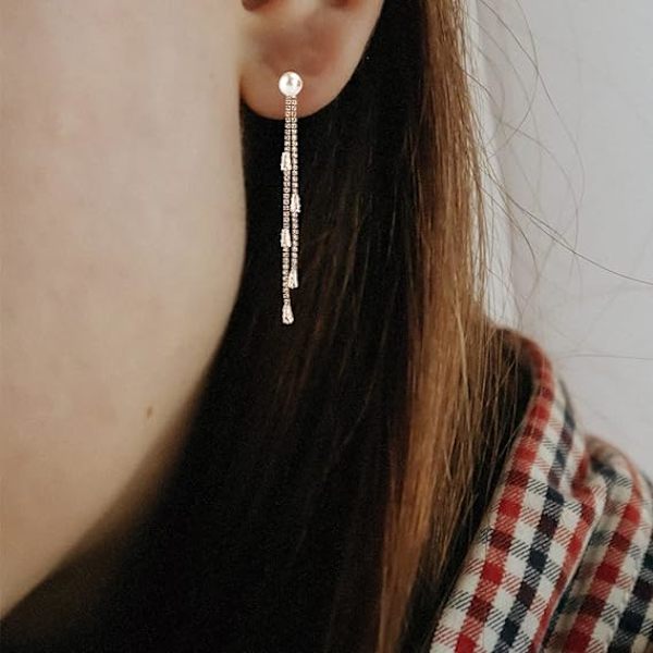 Fashion Sterling Silver Bling Design Långa Hängande Droppar Hypoallergena & Nickelfria Stud Droppar Hängande Örhängen Smycken för Flickor Kvinnor