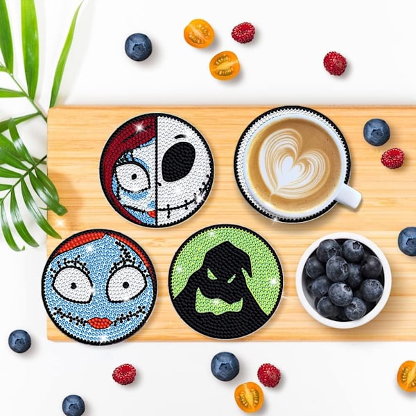 6 ST Diamond Painting Coasters Kit, DIY Cool Cartoon Jack Skull Diamond Art Coaster Sets för nybörjare Vuxna och barn Konsthantverkstillbehör