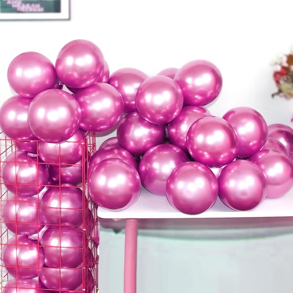 12 tum 100 st metalliska krom rosa ballonger glänsande förtjockade latexballonger festdekoration (rosa)