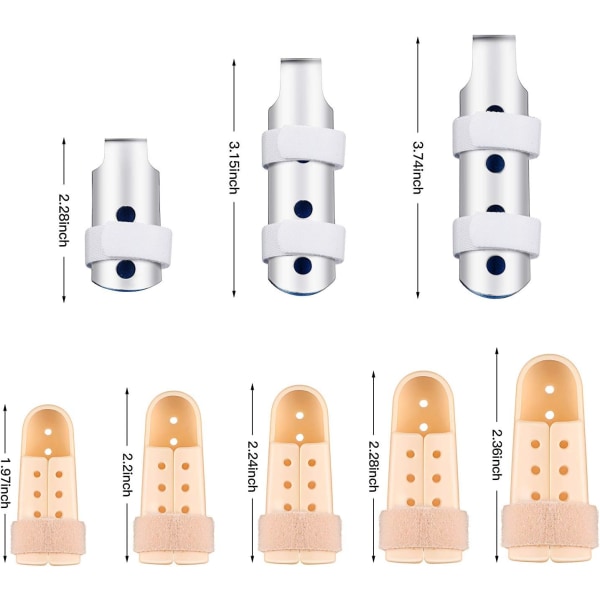 11 stycken Finger Splint Set, Inkluderar 6 metall Finger Support Finger Stabilizer med mjukt skum och 5 stycken plast Finger Splint