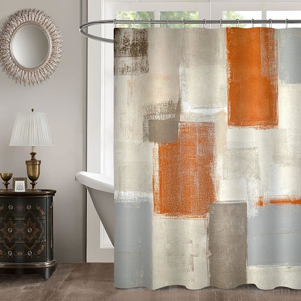 Orange brusebadsforhængssæt, abstrakt geometrisk stof brusebadsforhæng, vintage rustikke stof brusebadsforhæng, 72 x 72