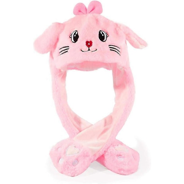Barnens rörliga öronhatt Flickor Mjuk Plysch Söt Djurhatt Katt Rosa 55cm