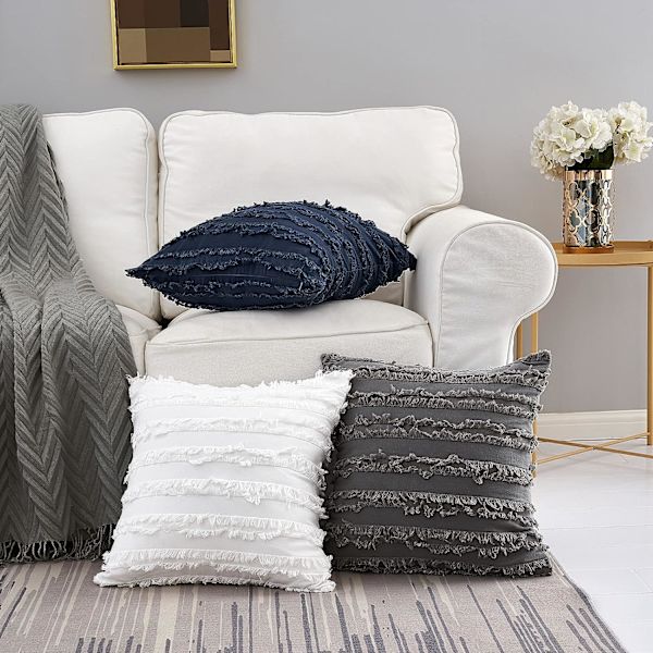 Tummansininen tyynynpäällinen sohvalle, sohvalle, puuvillapellavasta valmistetut koristetyynynpäälliset, 18 x 18 tuumaa, 2 kappaleen sarja