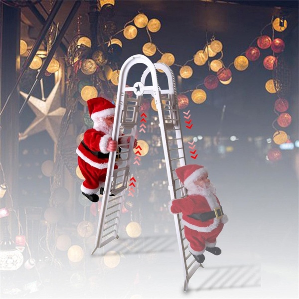 Elektrisk klätterstege jultomten med musik, elektrisk jultomteleksak, julgranshängande prydnadsdekorationer för hemdörrens väggdekoration (A)