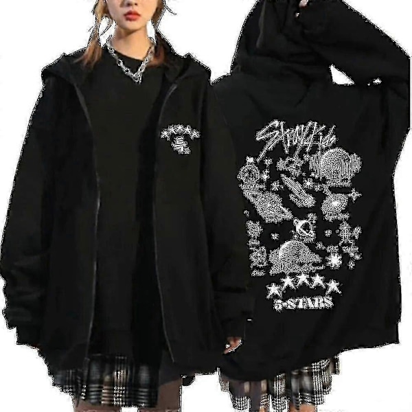 Stray Kids Hoodies Skzoo Tryckta Jackor Skz Huvjacka Koreansk Kpop Konsert Kappa Stray Kids Sweatshirt Y2k Män Kvinnor-Yvan Black16 XL