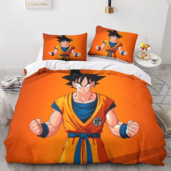 Dragon Ball Goku Premium -vuodevaatesetti piilovetoketjulla - 3-osainen anime-pussilakanasetti upealla 3D-painatuksella ja tyynyliinoilla, pojille ja Double200x200cm