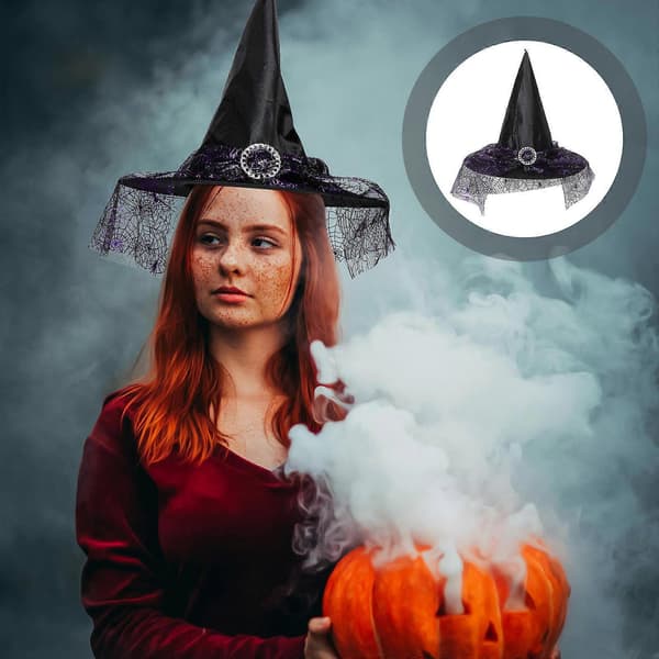 Lilla heksehue til kvinder Halloween kostume tilbehør til cosplay