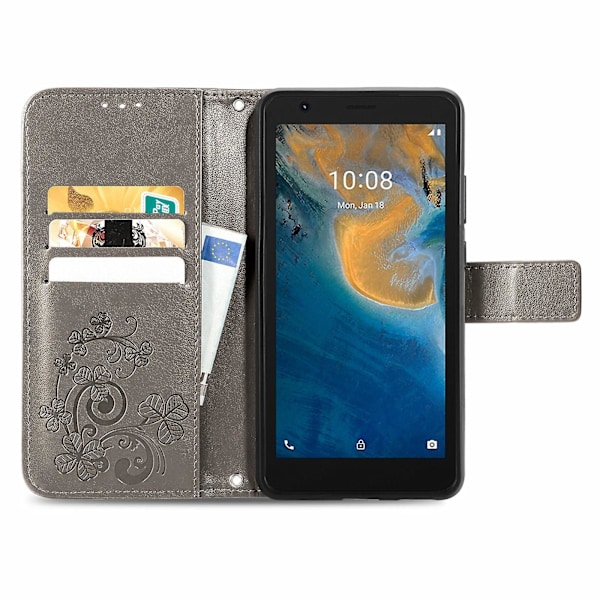 Firkløver Lås Læder Etui Til ZTE Blade A31 Lite Grey