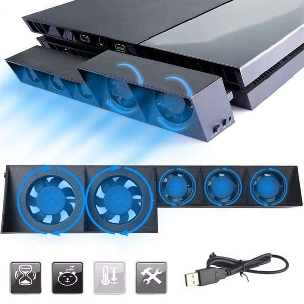 PS4 kylfläkt, USB extern kylare 5 fläkt temperaturkontroll kylfläktar för PS4 spelkonsol