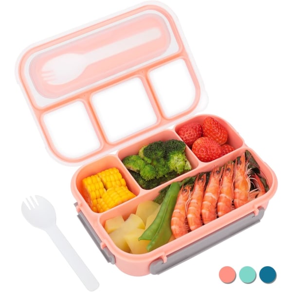 Bento Lunch Box,Bento Adult Lunch Box,Toddler/Children/Adult Lunch Box,1300ml-4 Compartments and Fork;Leak-proof(Pink)