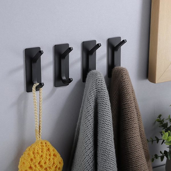 Självhäftande krokar svart - Handdukshängare i rostfritt stål för badrum, 4-pack