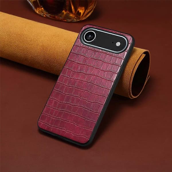 Compatible for iPhone 17 Air Case Crocodile Texture Design Leather Slim Back Cover (Red)