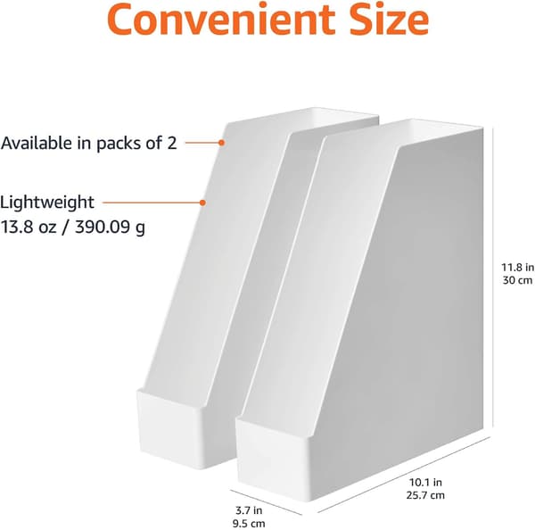 Rektangulär plastorganisatör - Tidskriftssamlare, Vit, 2-pack
