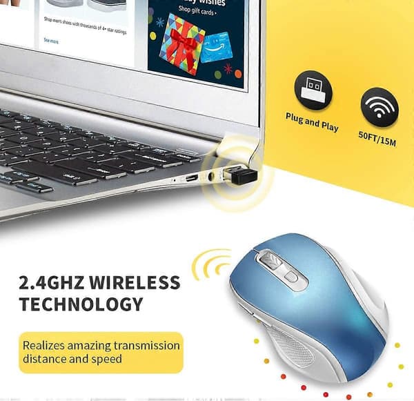 Wireless Mouse, 2.4G Wireless Ergonomic Mouse Portable Cordless Optical USB Mouse with Nano Receiver, 3 Adjustable DPI Levels, 6 Buttons for Laptop