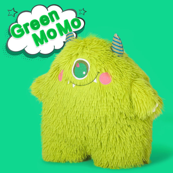 Plyslegetøj, kastepude, blød sort og hvid fluffy ven krammepude - sød gave til enhver alder og lejlighed (Grøn MoMo)