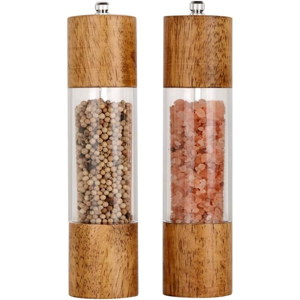 Premium Acrylic Salt and Pepper Grinder Set, Manual Salt and Pepper Mills- Wooden Shakers with Adjustable Ceramic Core